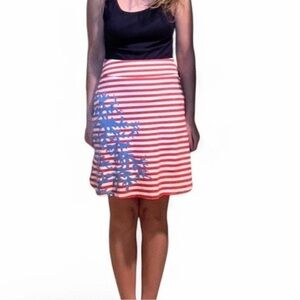 J. McLaughlin Catalina Cloth Red/White Striped Coral Print A Line Skirt. Size 8.
